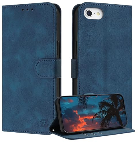 ZONNAVI Cover per iPhone SE 2020 / SE 2022/8 / 7, [Blocco RFID] Custodia a Libro in Pelle con Porta Carte, Flip Case Portafoglio Antiurto Cover per iPhone SE 2020 / SE 2022/8 / 7 (Azzurro)