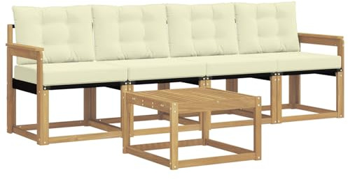 vidaXL Outdoor-Sofagarnitur mit Kissen 5 pcs Weiß und Creme, Garten Sofaset, modernes Wohnmöbel, entspannende Couch für Terrasse und Außenbereich