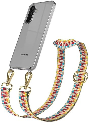 EAZY CASE Handykette - Verstellbares Taschenband kompatibel mit Galaxy A37, Schulterriemen, Handykordel mit Silikon Hülle, Umhängetasche, Regenbogen Gold