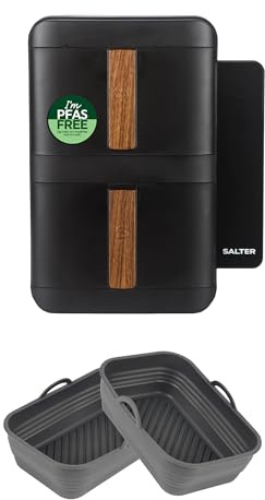 Salter Toronto Verticook 9L Air Fryer & Silicone Collapsible Baskets Set - Space-Saving Vertical Design, 4-Level Cooking, Dual Drawers 2 x 4.5L, 9 Functions, Dishwasher Safe Baskets, PFAS-Free