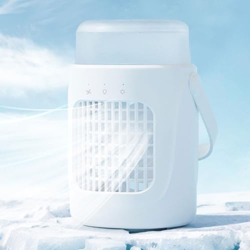 Mini aire acondicionado portátil de enfriamiento instantáneo con 3 velocidades de viento, humidificador, nebulizador, aire acondicionado personal portátil con luz de 7 colores, oscilación de