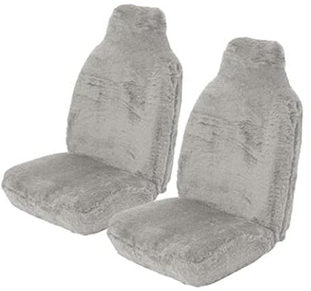 Carseatcover-UK Schafell Fell kunstpelz Autositzbezuge Grau Universal Vordersitzbezüge Passend für die meisten Autos - 1 Paar