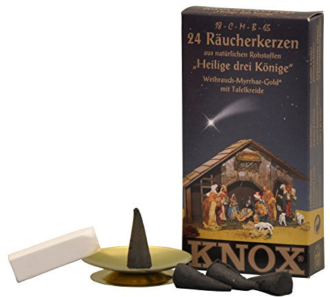 Knox Three Kings Christmas Myrrh Incense Cones with Chalk and Gold Shell Smokers