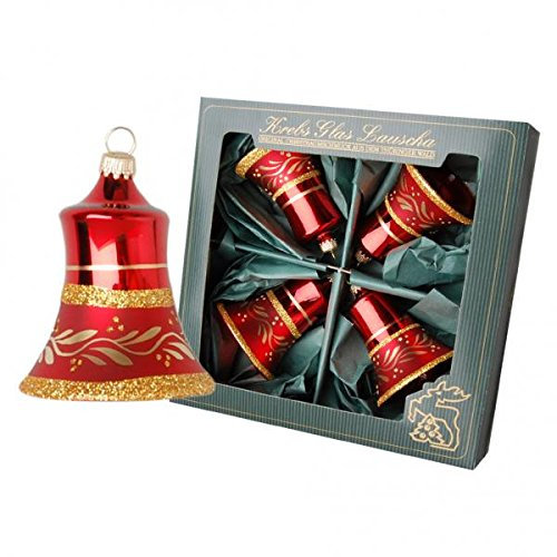 Krebs Glas Lauscha - Weihnachtsdekoration/Christbaumschmuck aus Glas - Glocken - Farbe: Matt Rot - Menge: 4 Stück - Größe: ca. 7 cm - Made in Germany