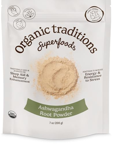 Organic Traditions Ashwagandha Root Powder, Organic Ayurvedic Herb From Whole Root For Mixing Into Drinks, Adaptogenic Ingredient Traditionally Used For Energy Balance And Nighttime Rituals, 200g /7oz