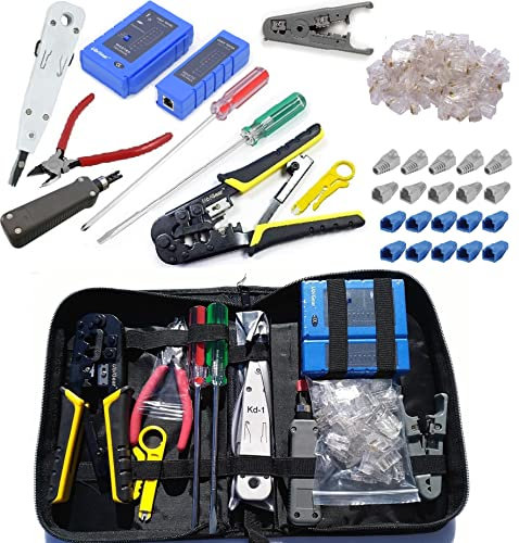 UbiGear® Netzwerk-/Telefonkabeltester + RJ11/RJ12/RJ45 Netzwerkkabel-Crimper + RJ45 CAT5e Stecker/Stiefel Stripper Netzwerk-Werkzeug-Kits (Premium 568 Werkzeug-Kits)