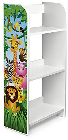 Leomark Regal für Spielzeug - Dschungeltiere - Holzregal, Aufbewahrungsregal für Kinder, Spielzeugregal aus Holz, Kinderregal für Kinderzimmer, Weiß Organizer, Höhe: 102,5 cm