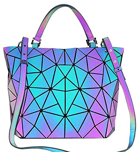 BestoU Damen Handtaschen Gitter Design Geometrische Leuchtende Tasche Schwarz PU-Leder Einzigartige Geldbörsen Frauen Umhängetasche