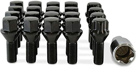 16 x Black Chrome Wheel Bolts Set with 4 x Locking Nuts for Dacia Duster with Genuine & Aftermarket Alloy Wheels PN.SFP-16BM17B+B17B147
