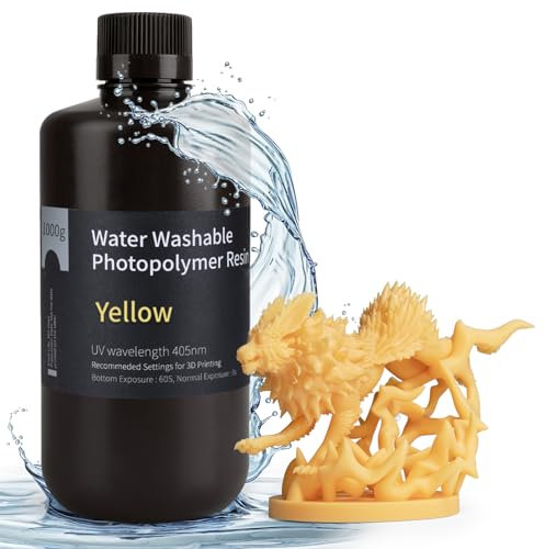 ELEGOO Wasser Waschbares 3D Drucker Resin, Water Washable UV Resin 405nm Photopolymer Harz für MSLA/DLP/LCD 3D Drucker Gelb 1000g