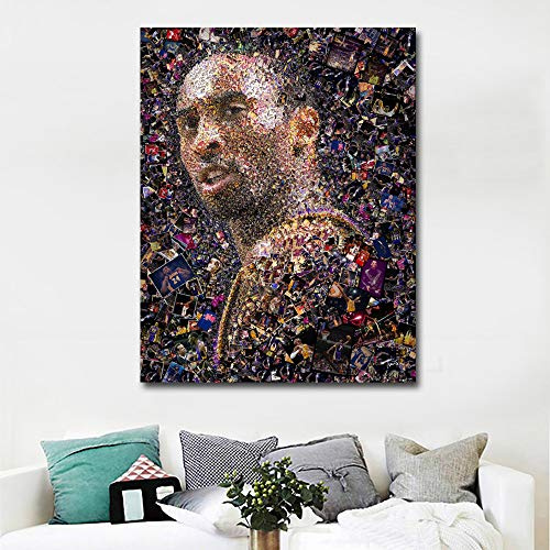 Wandkunst Kobe Bryant Abstraktes Gemälde Basketball Star Portrait gedruckt auf Leinwand Kunstdruck Poster für Wohnzimmer Heimdekoration (80 x 120 cm ungerahmt)