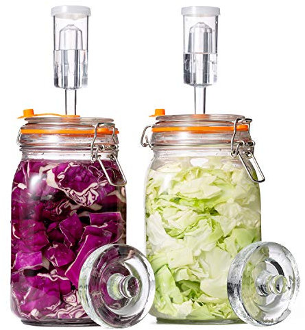 JILLMO Fermentation Kit, 1.5 Liter Fermentation Jar with Airlocks and Fermenting Weights, 2 Pack
