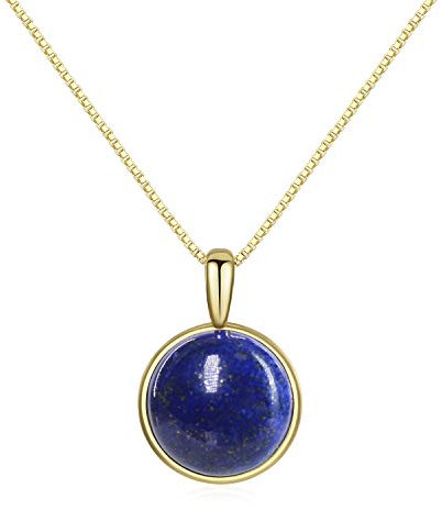 COAI Geschenkideen Damen 925 Sterling Silber Halskette mit Medaillon Anhänger Runder Anhänger aus Lapislazuli