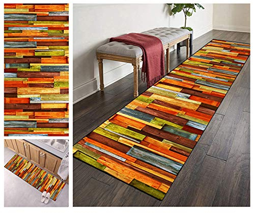 ZVEZVI Teppich Läufer Flur Küche rutschfest Waschbar 80X350CM Vintage Bunt Meterware, Teppichläufer Kücheläufer Polyester Anpassbar