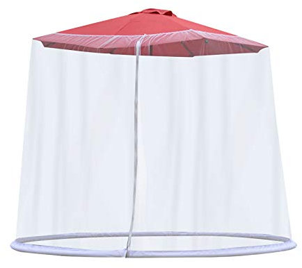panthem Garden Gazebo Tent Sun Shelter Mosquito Net with Zipped Door, Patio Outdoor Portable Gazebo Beach Awning Shade, Not Contain Umbrella, White