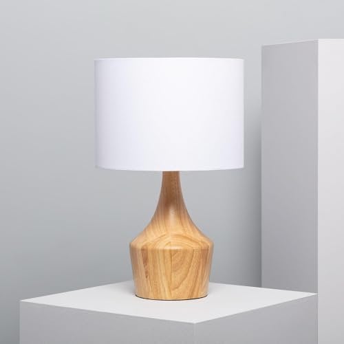 LEDKIA LIGHTING - Tischleuchte aus Holz Dabai | Nordisches Design | Individuelle Lichtwahl | Vielseitig einsetzbar | Für Esszimmer, Schlafzimmer & mehr, Natürlich, Holz, Textil