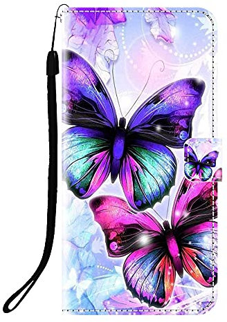 Sunrive Kompatibel mit Realme C21 Hülle,Magnetisch Schaltfläche Ledertasche Schutzhülle Etui Leder Case Handyhülle Tasche Schalen Lederhülle MEHRWEG(Q Schmetterling)