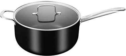 Qesnox Saute Pan Wok Stir Fry Pan with Lid 28CM - Non Stick Induction Saute Pan- Wok Deep Frying Pan with Heat Resistant Handle - All Stoves Compatible - PFOA Free Scratch Resistant Coating.