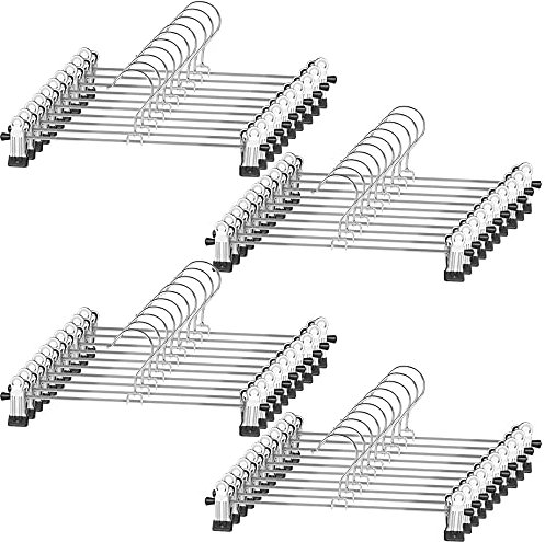 Trouser & Skirt Hangers with Clips 40 Pack - Pant Hangers with Adjustment Metal Grip Clips for Kids Adults, Heavy Duty Durable, Black