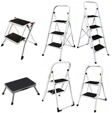 Escalera plegable de 2 peldaños, peldaños plegables de acero con pala ancha, antideslizante, para casa y cocina, soporta hasta 150 kg