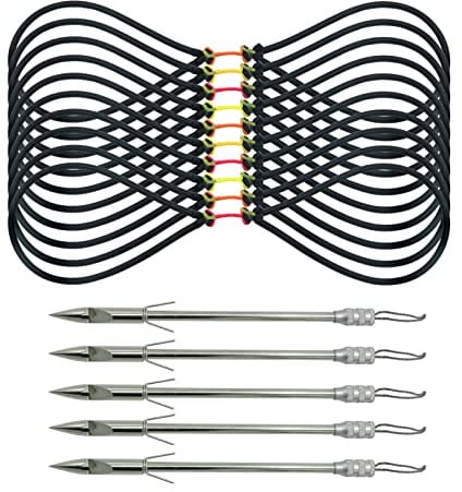 OBTOUTDOOR 5 Pcs Slingshot Fishing Darts and 10 Pcs Fishing Slingshots Replacement Bands Slingshot Fishing Arrows Tube Rubber Bands for Hunting Shooting Fish | Slingshot Fishing Arrows, Tube Rubber Bands, for Hunting Shooting Fish