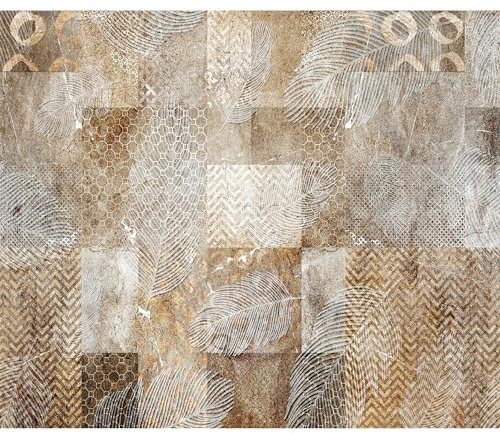murando - Vlies Fototapete Federn 350x256cm Foto tapete Schlafzimmer Wohnzimmer Vliestapete XXL Wandtapete Motivtapeten 3d Effekt Wand Dekoration - Ornament Boho Style geometrische Muster Mosaik beige