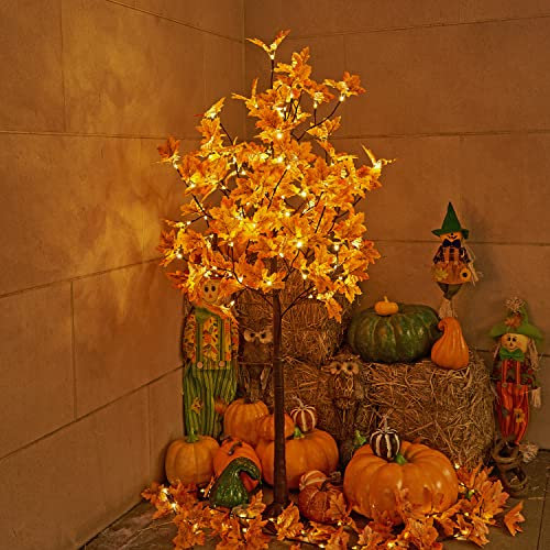 LIGHTSHARE Érable Arbre Artificiel Lumineux 96 LED Blanc Chaud pour Halloween, Décoration d'Intérieur ou d'Extérieur, Orange 1,5 m