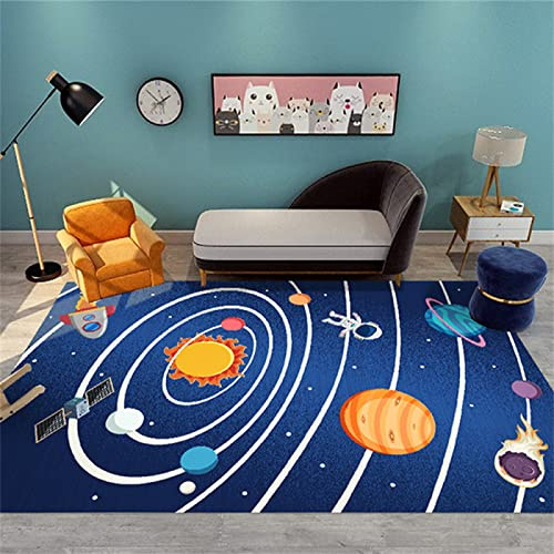 Kunsen Teppich Baby Teppich deko Schlafzimmer Kinderzimmer-Accessoires Mit Blauem Planeten-Print Robust, Verschleißfest Und Geräuscharm 160X230CM bettumrandung 3 teilig