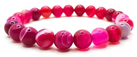 SPILLOX Bracciale Uomo Donna Elastico Da Vere Pietre Preziose Naturali Di 8mm Reiki Idea Regalo Di Compleanno Originale Diffusore Di Energia Guarigione Equilibrio (AGATA ROSA)
