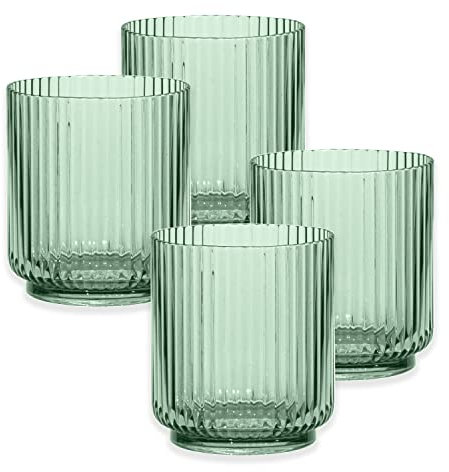 Purely Home Mesa Sage Green Plastic/Acrylic 15oz Ribbed Drinking Tumbler Set - for Camping & Picnics (4)