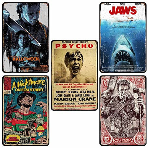AHZFOX Horrorfilm-Dekor Suspense-Filmplakat Vintage Blechschild aus Metall Heim Pub Höhle des Menschen Wanddekorationen 8 x 12 5St