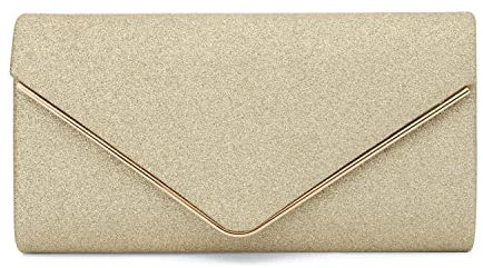 EVEOUT Damen Abend Clutch Funkeln Handtasche mit Kette Elegante Brautumhängetasche mit Umschlag Hochzeit Party Abschlussball Geldbörse Gold