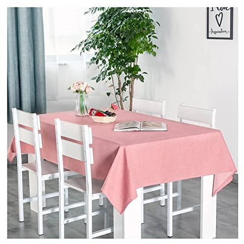 EHOMERY Garten Tischdecken Für Draußen Quadratisch Tischschoner Unterlage Baumwolle Einfache Volltonfarbe Tischdecke Baumwolle Leinen Hochzeit Tisch Decken Rosa Tischschutz Dekoration 140X240Cm