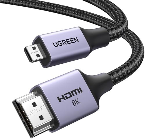 UGREEN Câble Micro HDMI vers HDMI 4K 60Hz Câble Micro HDMI Mâle vers HDMI Mâle Supporte 3D Ethernet ARC Nylon Tressé Compatible avec Asus Zenbook Raspberry Pi 4 Gopro Hero 7 6 5 (2M)