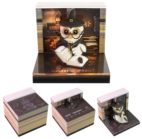 3D Notizblock, nicht verklebt, 3D Kalender, Papierkunst mit glasklarem Anzeigebox, 8 x 8 x 3,8 cm, 120 Blätter, Tischdeco