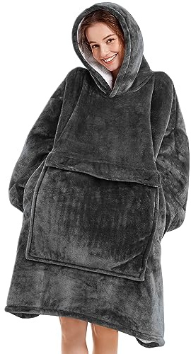 Narecte Oversized Blanket Hoodie Blanket for Women,Wearable Blanket Adult Giant Hoodie Cozy Sweatshirt Kawaii Stuff,Birthday Gifts for Women, for Sister,Teen Girl Gifts Dark Gray