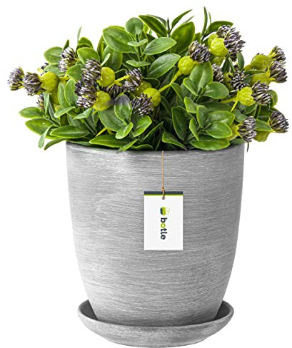 botle Blumentopf Blumenübertopf dunkelgrau Blumenschale mit Untersetzer Rund BxH 195 mm x 215 mm Oberfläche Matt Keramik Modern Glamour