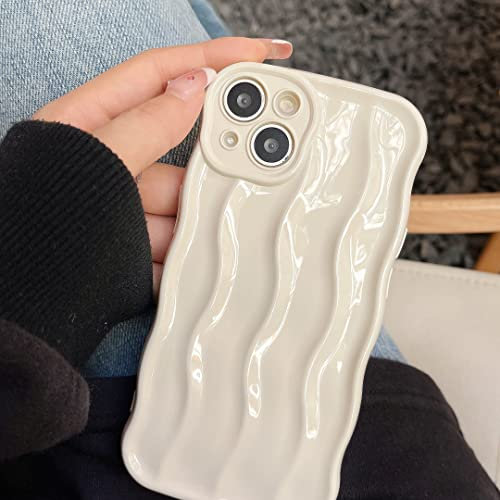 XIZYO Case Compatible with iPhone 13 6.1 Inch, Water Ripple Pattern Cute Curly Wave Frame [Non-Slip] Silicone Shockproof Phone Case, for Women Girls Slim Soft TPU Protective Cover, Off-white