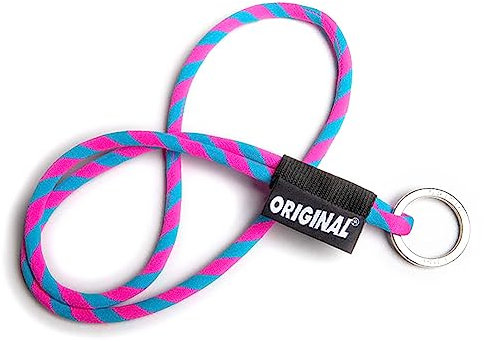 LANYARD Schlüsselanhänger zum Hals oder Armband, Umhängeband mit Metallring für Schlüssel und Gadgets - Lanyard Stärke 8 mm bunt robust und selbstklebend, Pink L.Blau, One size