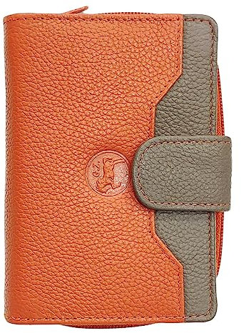 LOLUNA® Porte-Monnaie Cuir Fermeture hermétique - Portefeuille - Compagnon - spacieux, Fonctionnel pour Ranger 9 Cartes, Billet, Monnaie, identité, permis, Idée Cadeau pour Femme (Orange Multicolore)