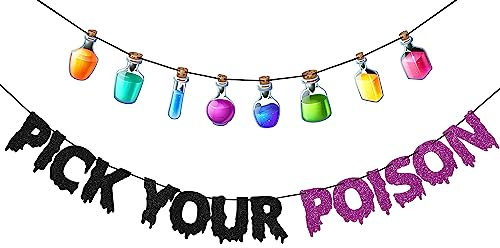 VILIFEVER Pick Your Poison Banner Halloween Trank Bar Schild, Halloween Hexen Party Dekorationen, Halloween Spukhaus Dekorationen, Hocus Pocus Halloween Outdoor Home Decor