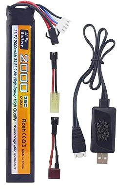 ZYGY 1PCS 11.1V 35C 2000mAh mit SM-2P Stecker T Stecker Odamiya Stecker Lithiumbatterie mit USB Ladekabel passend für Air Gun Modell, Gewehr Fernbedienung, Auto Drohne