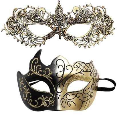 Lady of Luck Venezianischen Paar Masquerade Maske, Damen Maskerade Masken Party Karneval Paar Or Vintage Spitze Mask für Halloween Weihnachten Abschlussball Party