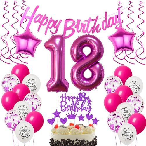 decorazione 18 anni compleanno ragazza Rosa palloncini 18 anni ragazza decorazioni compleanno 18 anni ragazza Rosa 18 anni ragazza palloncini compleanno rosa Decorazioni per torte 18 anni ragazza