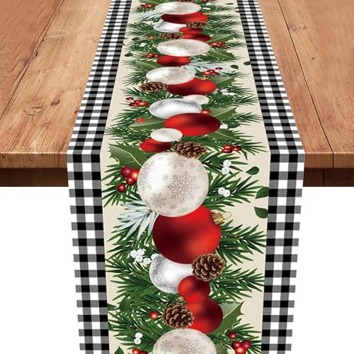 Tischläufer Weihnachten,Schwarz Weiß Plaid Weihnachtstischläufer Weihnachten Tischdeko Weihnachtstischdecke Deko Saisonnal Winter Küche Tisch Dekoration Christmas Decorations 180 x 35cm