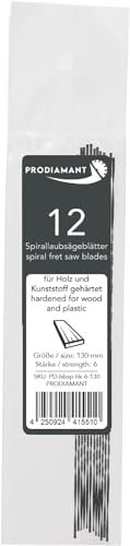 PRODIAMANT Lot de 12 lames de scie à chantourner en spirale - Taille 3 - Pour bois et plastique - 130 mm - Coupe tous les côtés - Fabriquées en Allemagne
