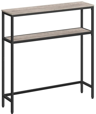 VASAGLE Console pour Couloir, Table de Salon Fine à 2 Niveaux, Table d’Appoint avec 2 Étagères, 20 x 80 x 80 cm, pour Salon, Couloir, Entrée, Grège Chiné et Noir d'encre LNT130K02V1