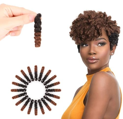 QUEENTAS 3 Packungen kurze Häkelzöpfe, Haarverlängerung, lockiges Häkelhaar, Jamaican Gogo Curl (8 mm, Schwarz bis Braun)
