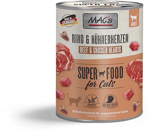 Mac's Cat Premium Nassfutter für Katzen, 6 x 800 g (Herzen von Rind und Huhn)
