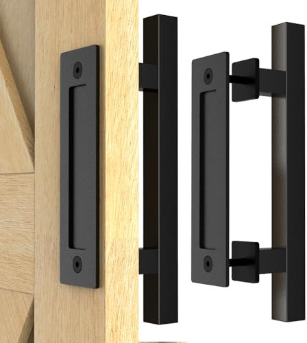 30CM Sliding Door Handle Double Sided Barn Door Handle Embedded Invisible Alloy Steel Frosted Black Rectangle